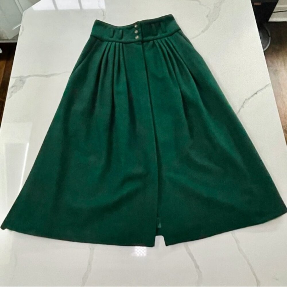 Vintage Gil Leger WIKO Green Wool Midi Skirt, Size 40